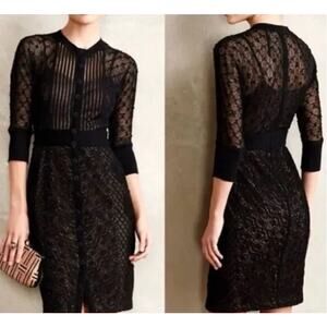 Anthropologie Beguile Byron Lars Mona Black Lace Button Front knit midi Dress 0
